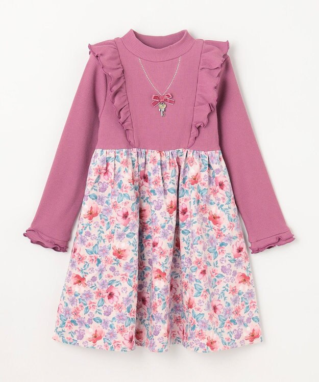 ANY KIDS 花柄ドッキングワンピース ピンク