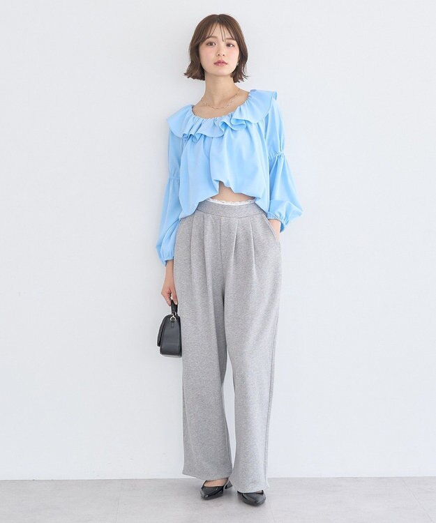 earth music&ecology 2wayオフショルバルーンヘムフリルブラウス Blue