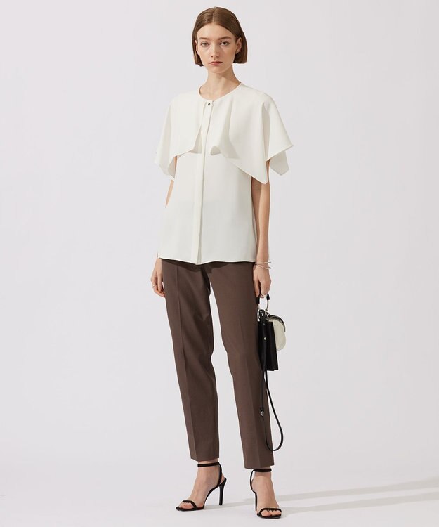 ICB L 【UVカット・接触冷感・防シワ・洗える】エステルダブルクロス ハンカチーフスリーブブラウス オフホワイト系