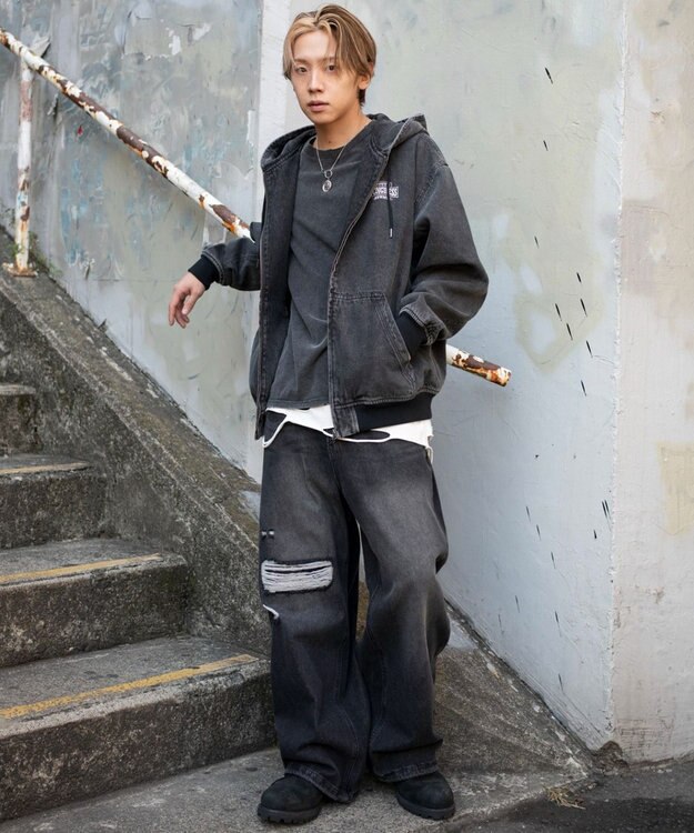 WEGO ワーカーズフードブルゾン デニムブラックソノタ