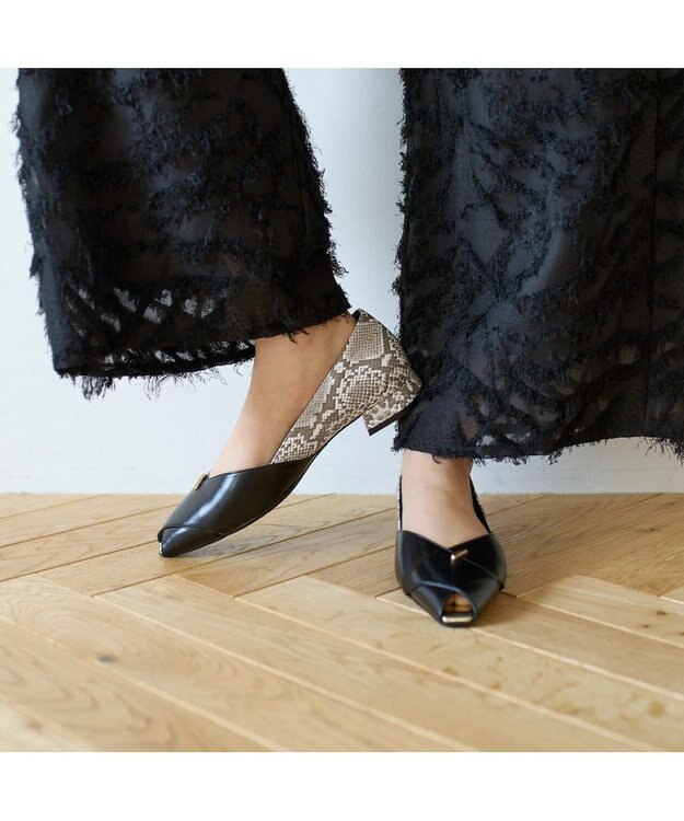 MODE ET JACOMO <carino>オープントゥパンプス ベージュコンビ