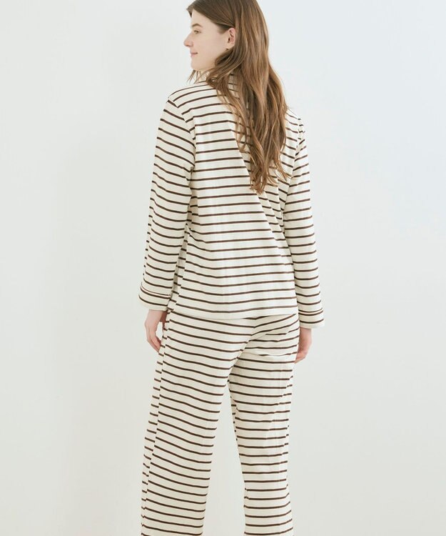 une nana cool 【綿100%】コットンボーダーパジャマ MADE WITH LIBERTY FABRIC ブラウン