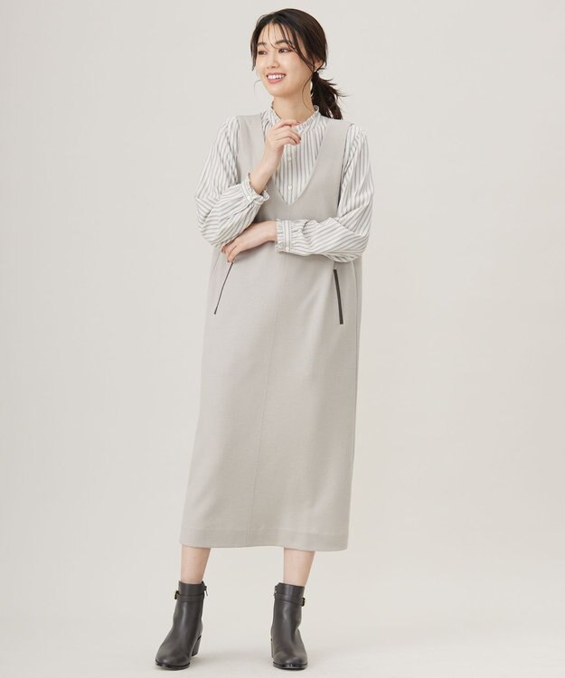 J.PRESS LADIES L 【洗える】サイロチェック＆ストライプ ブラウス アイボリーストライプ系