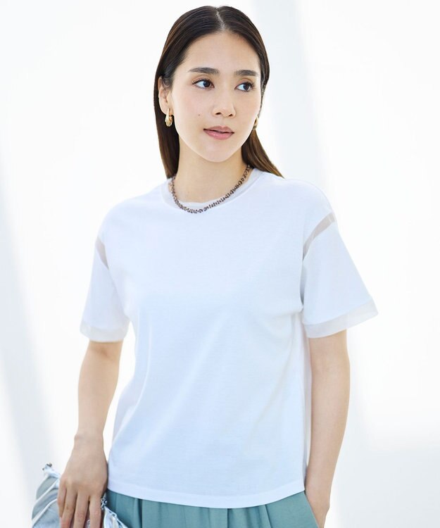 自由区 S ナチュラルコットンハイゲージシアーアクセント Tシャツ オフ