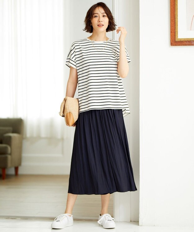 自由区 【セットアップ可/洗える】ブライトサテンライト ギャザーパンツ ネイビー系