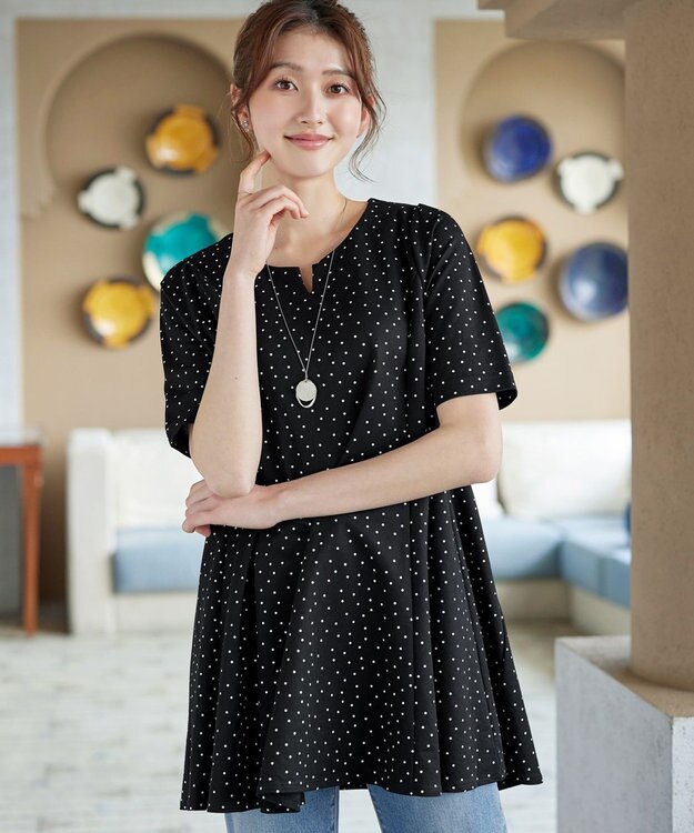 Tiaclasse 【おのののかさん着用 】「冷凛（ひやりん）」カノコバックフレアカットソー ブラックドット