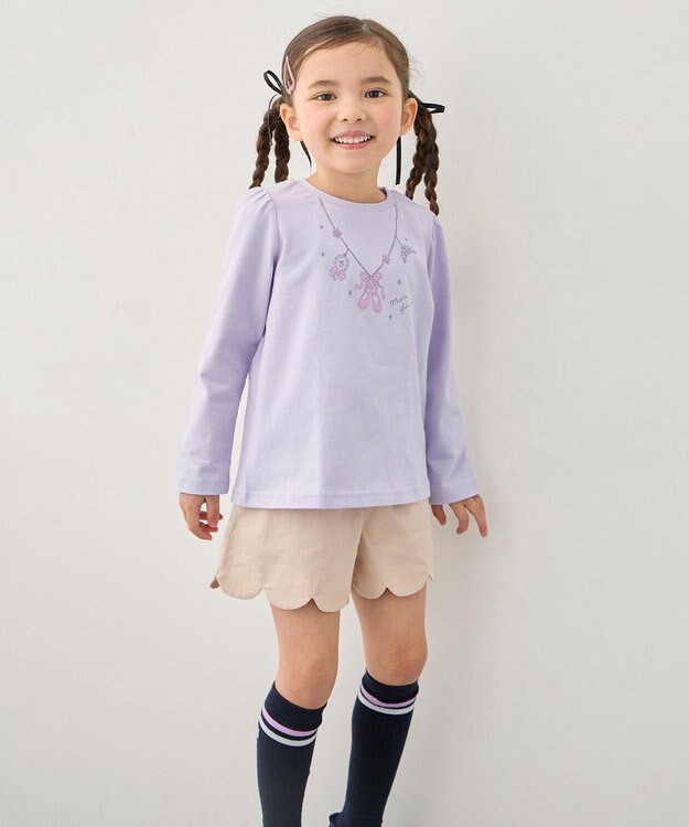 ANY KIDS 【WEB限定】7days プリント 長袖Tシャツ ラベンダー×ネックレス