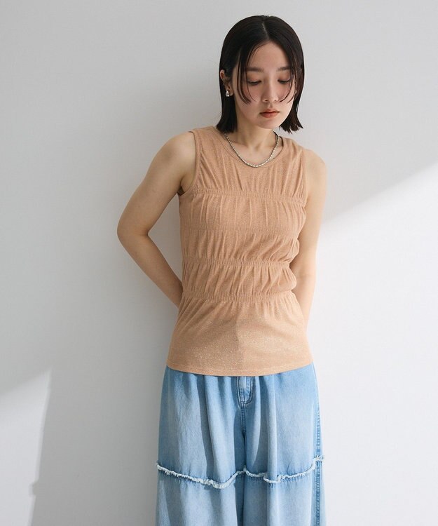 Green Parks ・Ｐｅｔｉｔ　Ｆｌｅｕｒ　シャーリングラメタンクトップ Beige