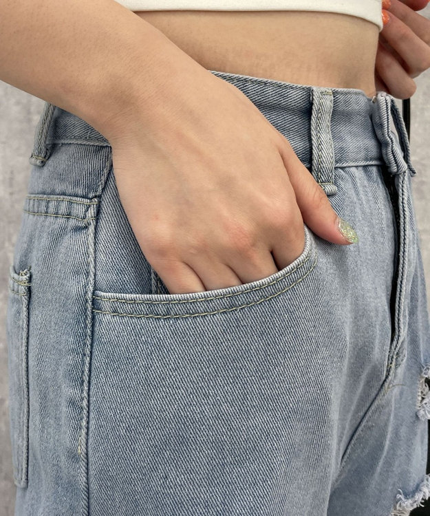 WEGO 【S～Lサイズ】ヘビークラッシュデニムパンツ デニム淡色