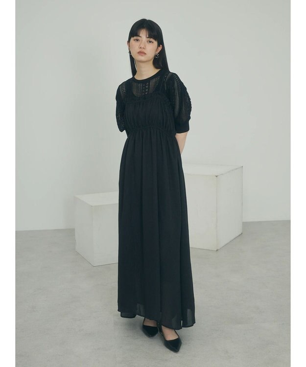 Green Parks ａ．透かし柄ニットプルオーバー Black