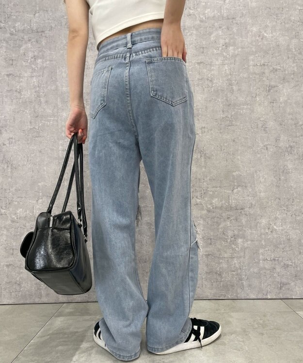 WEGO 【S～Lサイズ】ヘビークラッシュデニムパンツ デニム淡色