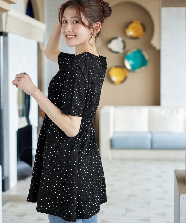 Tiaclasse 【おのののかさん着用 】「冷凛（ひやりん）」カノコバックフレアカットソー ブラックドット