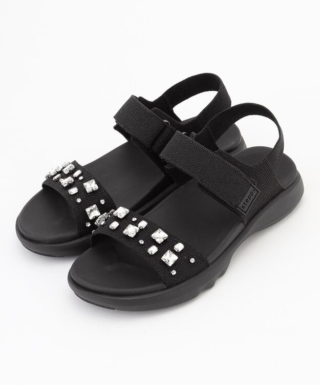 steppi 【洗える】ビジュー付 スポーツサンダル ブラック