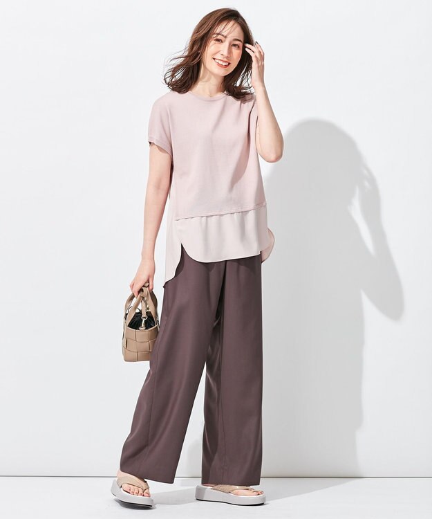 自由区 L 【抗菌/サスティナブル/セット着用可】EASY SET UP ワイドストレート パンツ ダークブラウン系