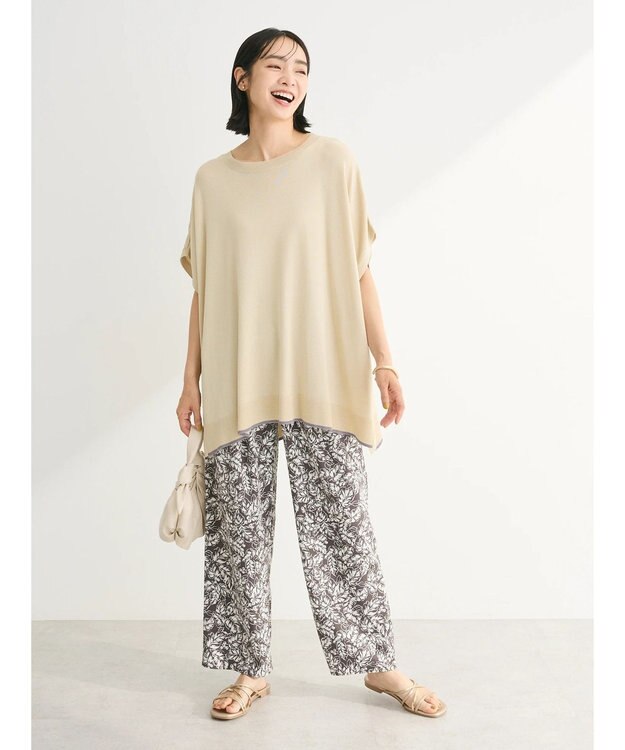 Green Parks 推しニット　裾ラインポンチョ型チュニック Gray Beige