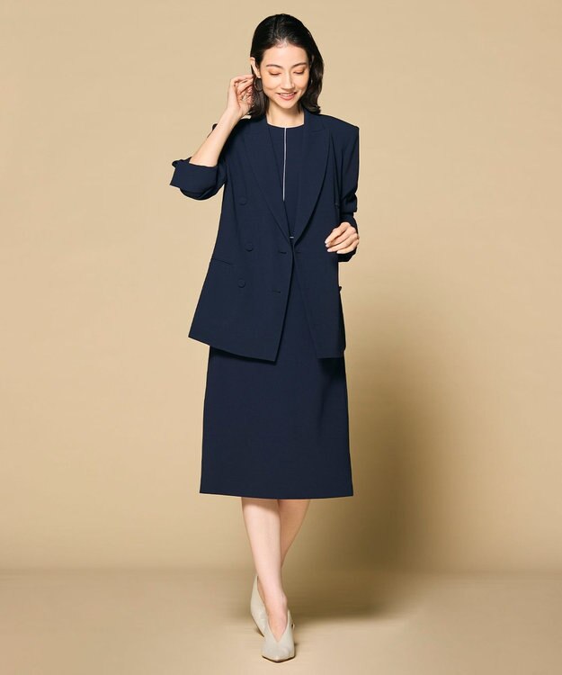 BEIGE， 【洗える・L-size】CINDY / クルーネックドレス Navy × White