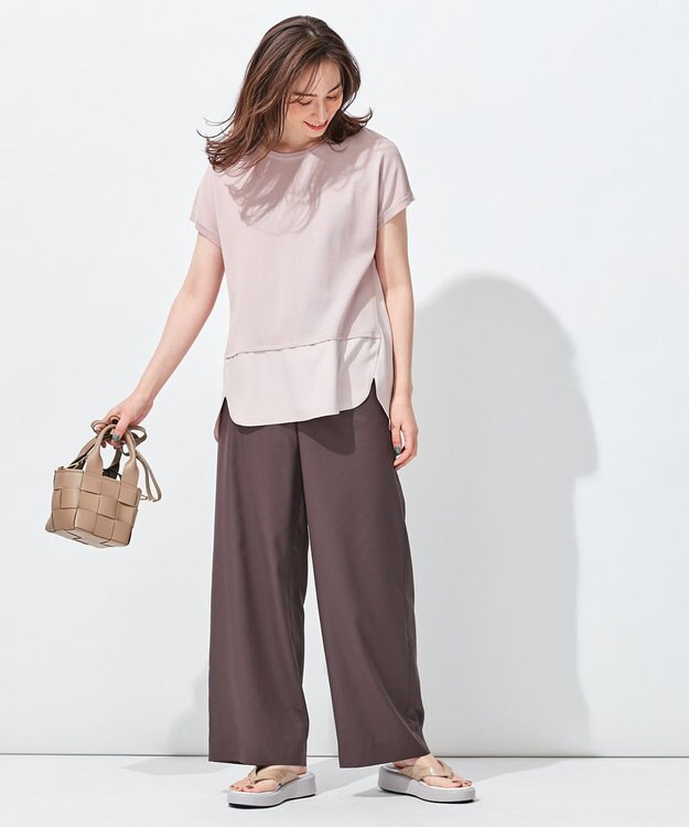 自由区 【抗菌/サスティナブル/セット着用可】EASY SET UP ワイドストレート パンツ ダークブラウン系