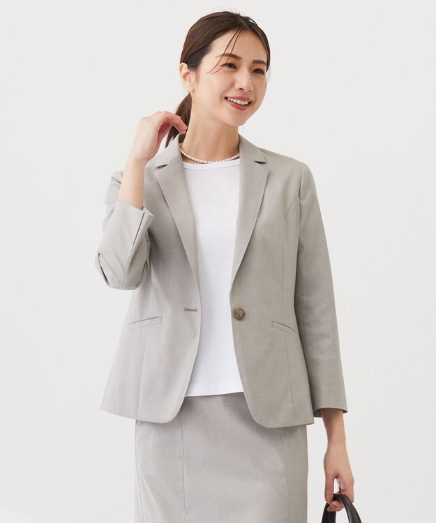 J.PRESS LADIES 【セットアップ対応・洗える・撥水・防汚】コットンFITTYシャーク テーラード ジャケット ベージュ系