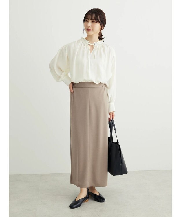 Green Parks とろみ衿フリルブラウス Off White