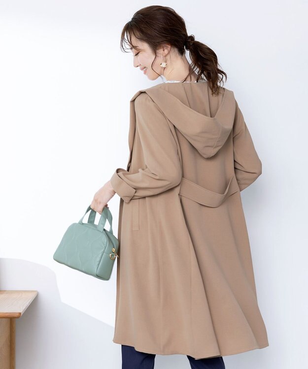 Tiaclasse 【洗える】バックベルトフーデットコート ベージュ