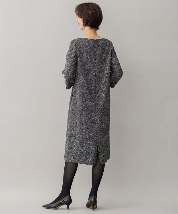 自由区 【XSサイズ～/洗える】ストレッチツイードプリント ワンピース ブラック系5