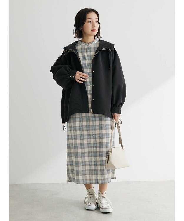 Green Parks 綿麻混バンドカラーシャツワンピース Check