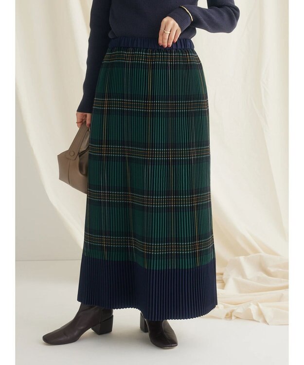 CRAFT STANDARD BOUTIQUE 配色チェックプリーツスカート Check Green