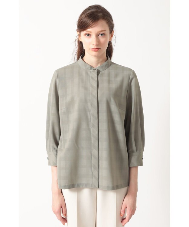 DAKS シャドーチェック 7分袖オーバーシャツ カーキ