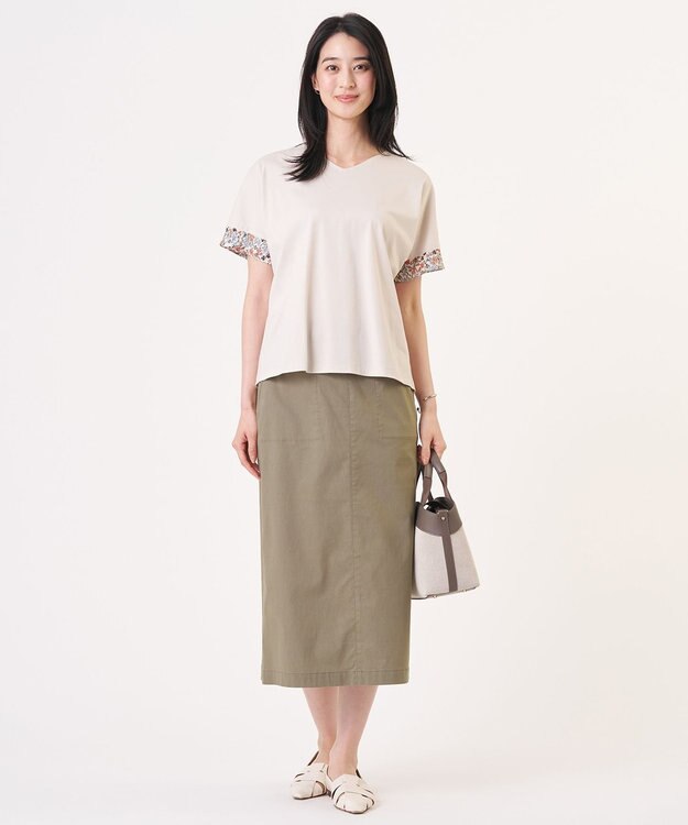 J.PRESS LADIES L 【人気素材】セルロースリネンストレッチ ナロー スカート カーキ系