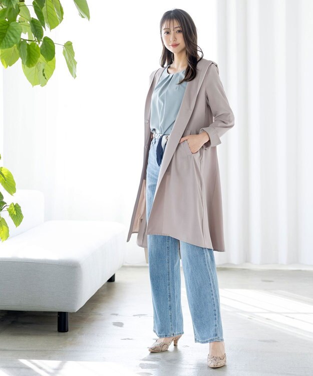 Tiaclasse 【洗える】バックベルトフーデットコート グレージュ