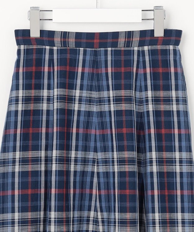 J.PRESS LADIES コットンリネン Light マドラスチェック フレア スカート ネイビー系