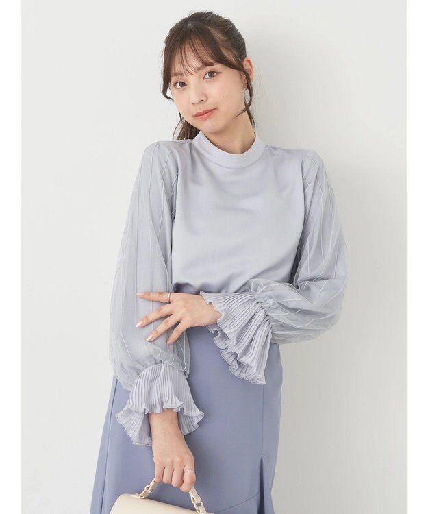 earth music&ecology チュール袖スタンドカラートップス Grayish Blue