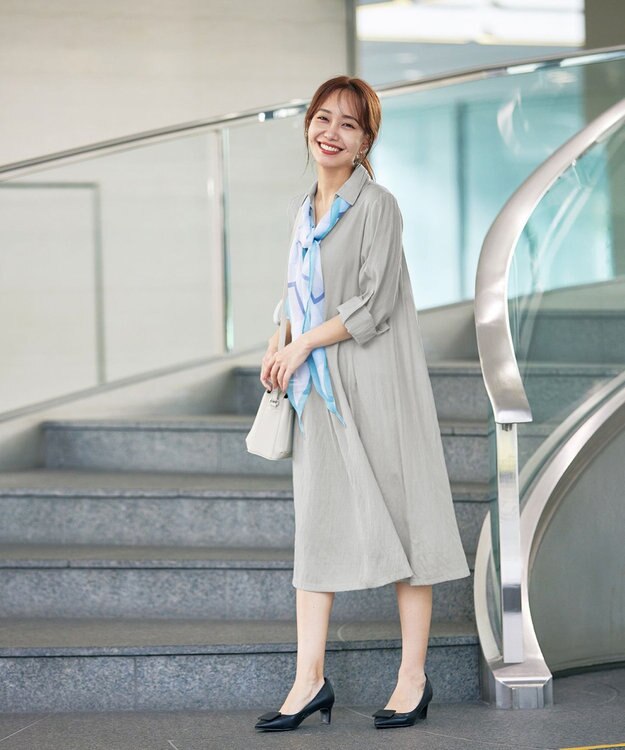 Tiaclasse 【洗える】 麻調Aラインシャツワンピース グレー