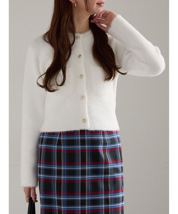 Te chichi ショートシャギーポケットカーディガン ホワイト