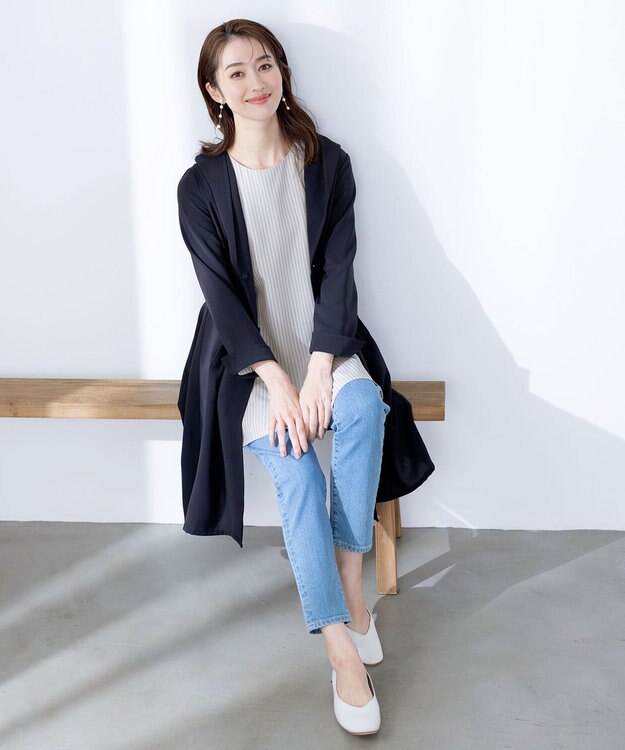 Tiaclasse 【洗える】バックベルトフーデットコート ネイビー