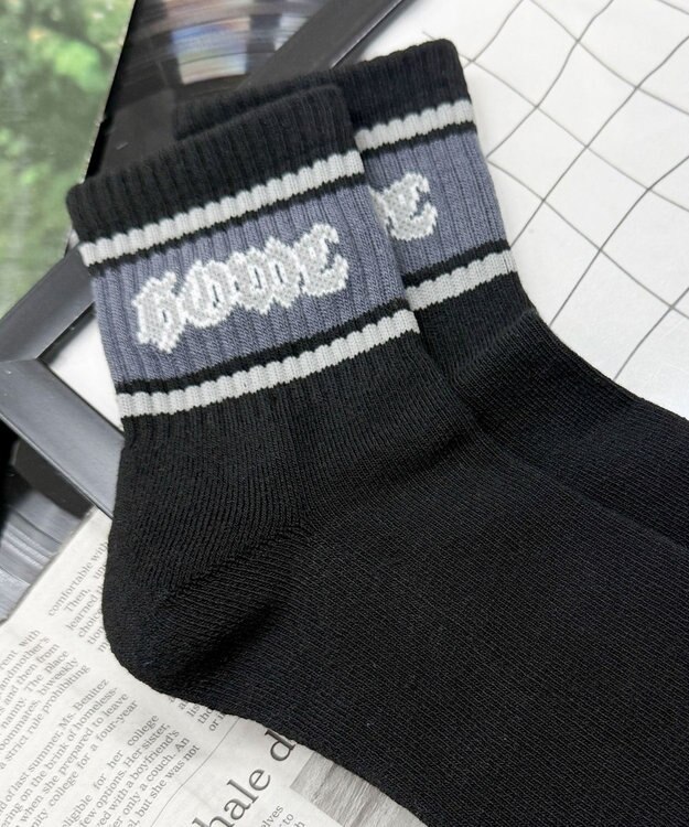 WEGO ラインロゴハイアンクルソックス ブラック