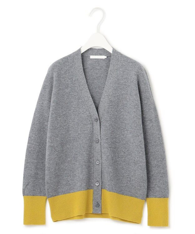 ICB L ピュアカシミヤ カーディガン ライム×ライトグレー系