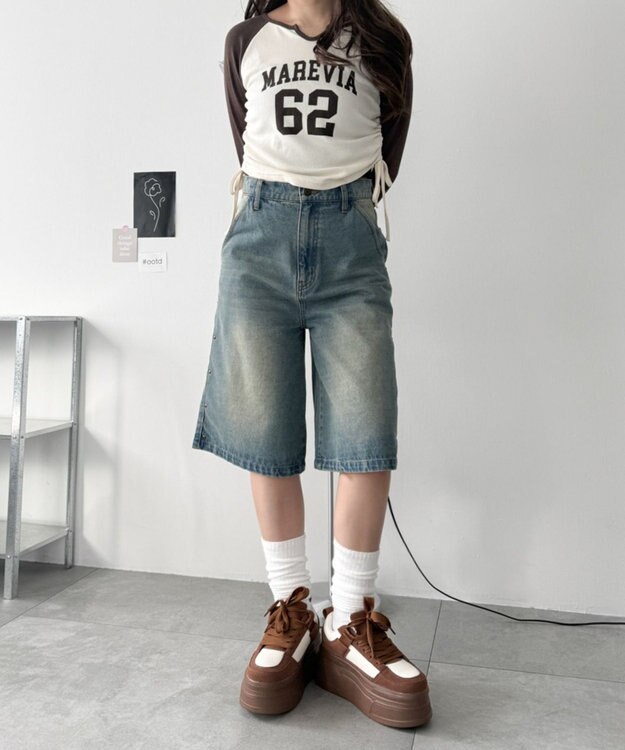 WEGO 厚底ワイドシューレーススニーカー ブラウン