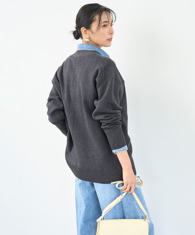 UNFILO 【野呂佳代さん着用】コットンカシミヤニット Vネックカーディガン チャコール