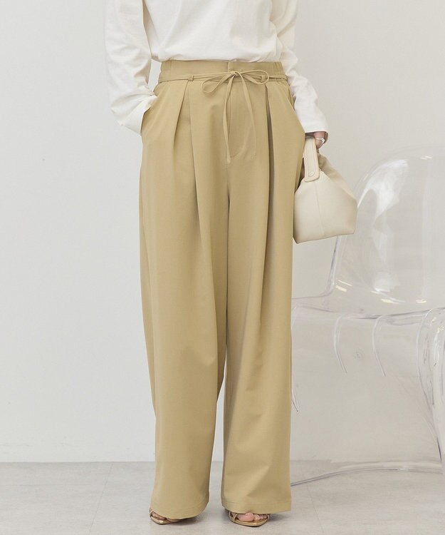 AMERICAN HOLIC リボン付きタックワイドパンツ Beige