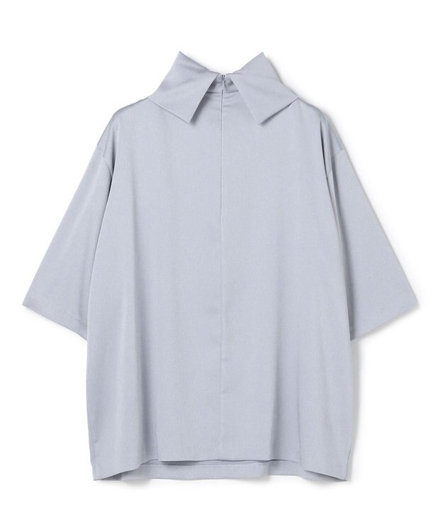 BEIGE， 【洗える・Precious 11月号掲載】LLOYD / ハンマーサテンロールカラー半袖ブラウス Dull Blue