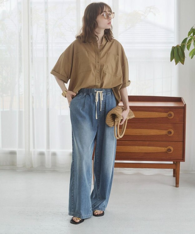 WEGO 【ANGIE VINTAGE】キャンブリックボイルオーバー半袖シャツ ダークベージュ