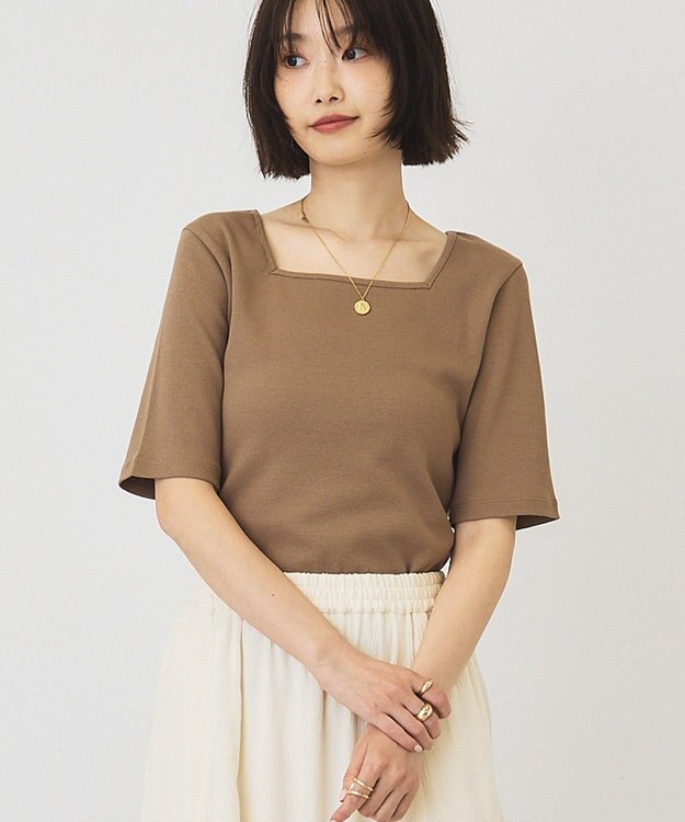 AMERICAN HOLIC スクエアネック5分袖プルオーバー Mocha
