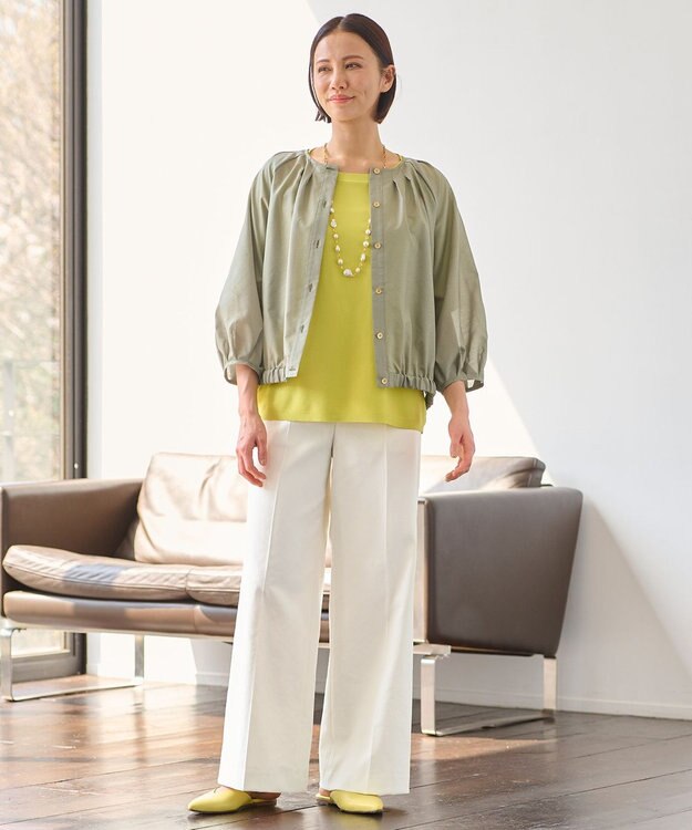 自由区 【洗える・XSサイズあり】シアーシャイニー ジャケット カーキ系