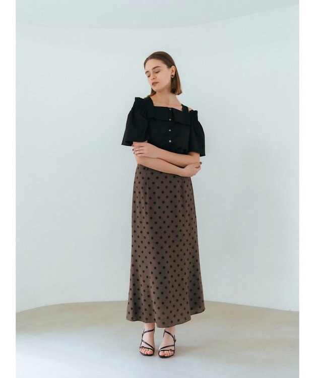 YECCA VECCA レーヨンリネンドットマーメイドスカート Brown