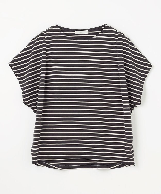 ANY L 【洗濯機可/UVケア/接触冷感】フレンチスリーブロゴ・カラーTシャツ チャコールボーダー