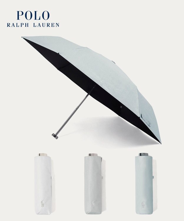 MOONBAT 【WEB限定/ 遮光率100％/遮熱/UV】POLO RALPH LAUREN（ポロ ラルフローレン）晴雨兼用日傘 ワンポイント ポロポニー シャンブレー 無地 折りたたみ傘 ペールスカイ