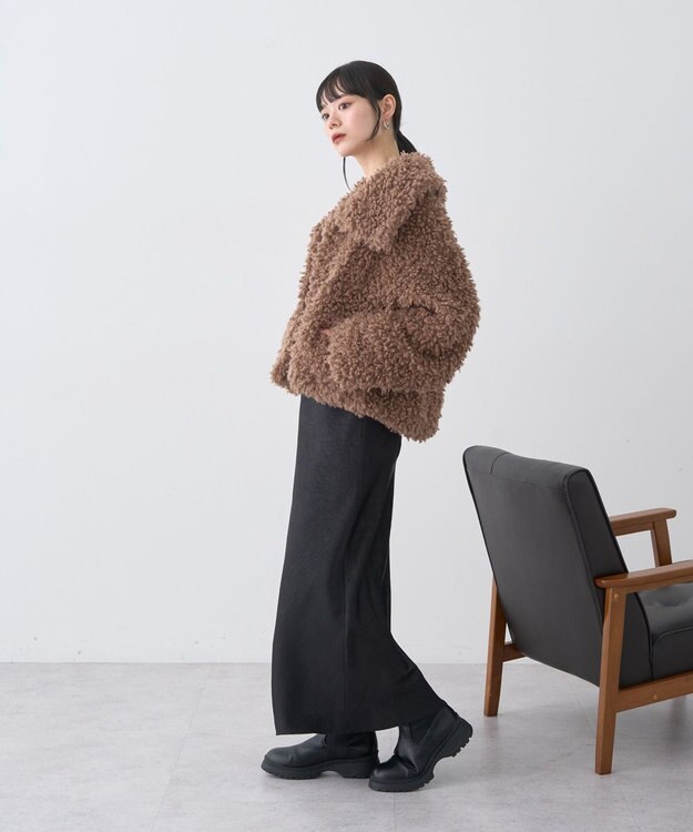 earth music&ecology プードルファーショートブルゾン Brown