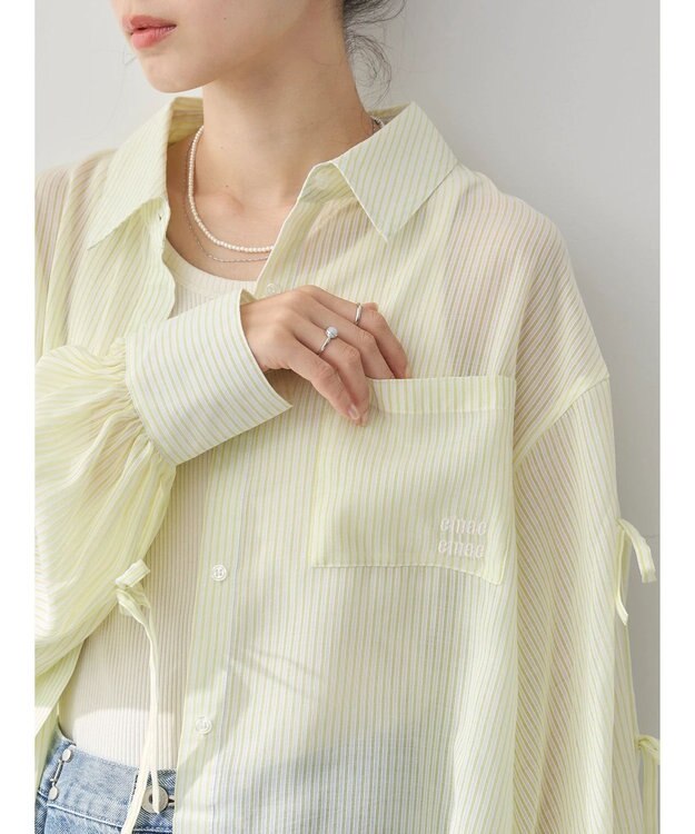 earth music&ecology 袖スリットリボンロングシャツ Yellow