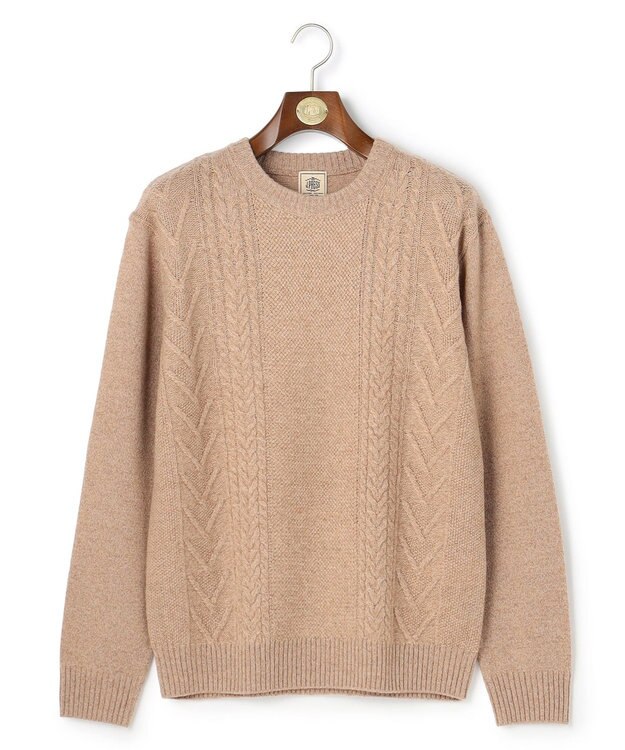 J.PRESS MEN ウール×カシミヤの上質素材【Cash Lamb's Wool】ケーブルクルーネック ニット_25年モデル ベージュ系